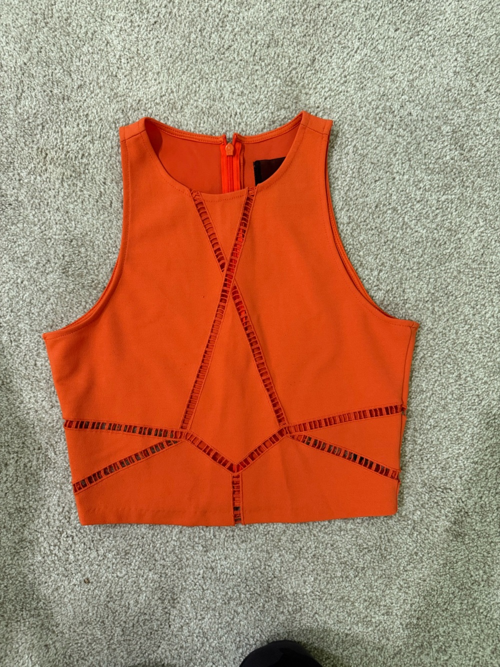 H&M Orange Sleeveless Crop Top with Cutout Geometric Trim